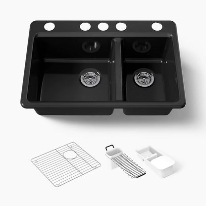 Kohler Riverby® 33" undermount double-bowl workstation kitchen sink