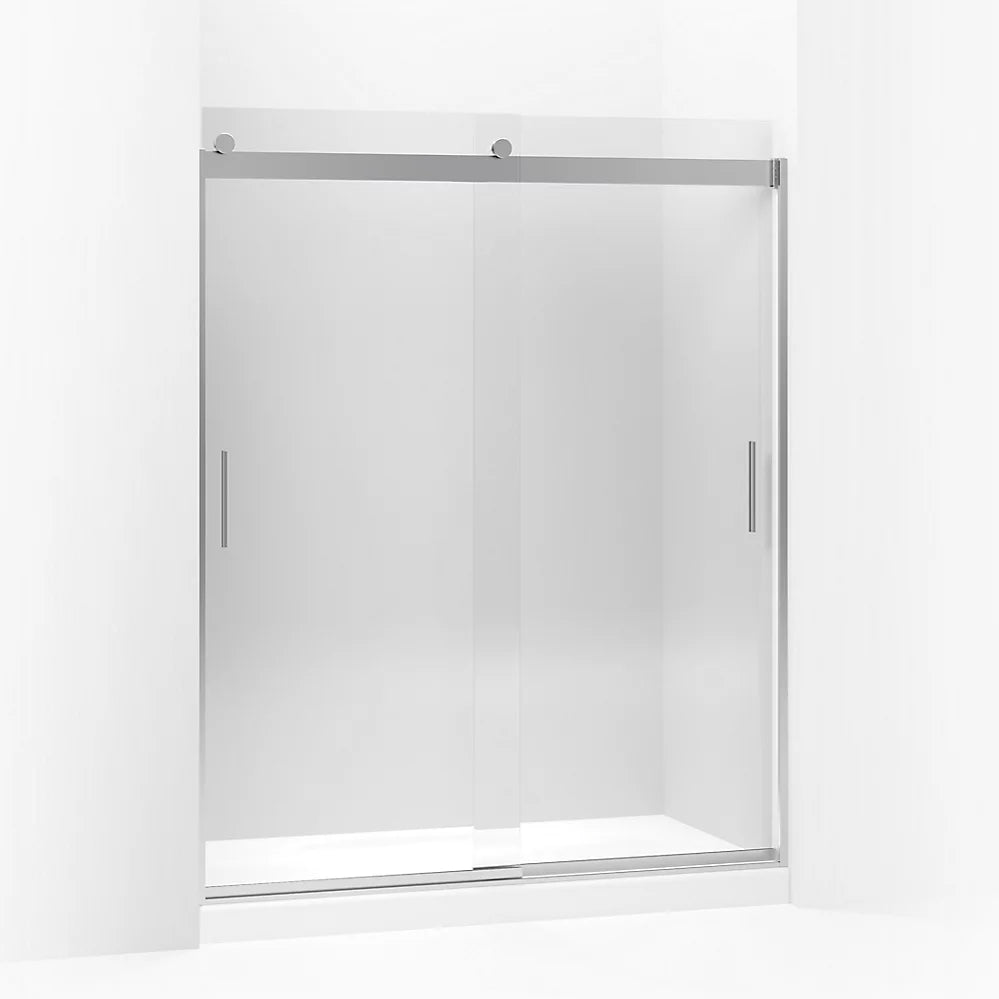 Kohler Sliding shower door, 74" H x 56-5/8 - 59-5/8" W, with 1/4" thick Crystal Clear glass