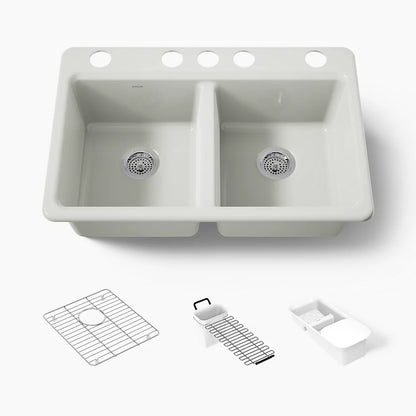 Kohler Riverby® 33" undermount double-bowl workstation kitchen sink