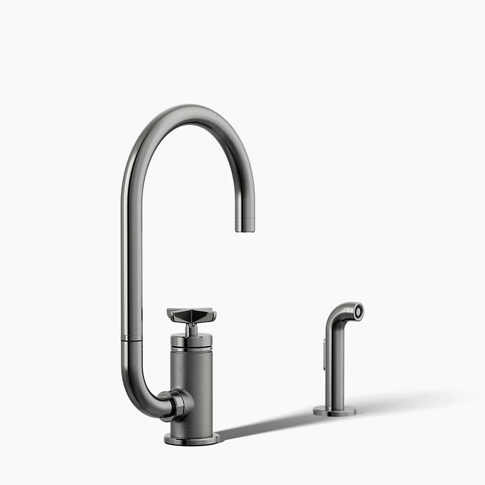Kohler Billet® Single-handle bar sink faucet with two-function extended-reach spout and side sprayer