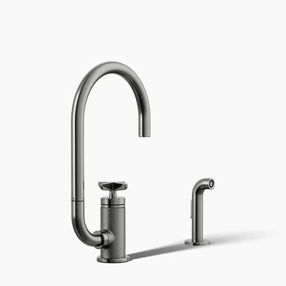 Kohler Billet® Single-handle bar sink faucet with two-function extended-reach spout and side sprayer