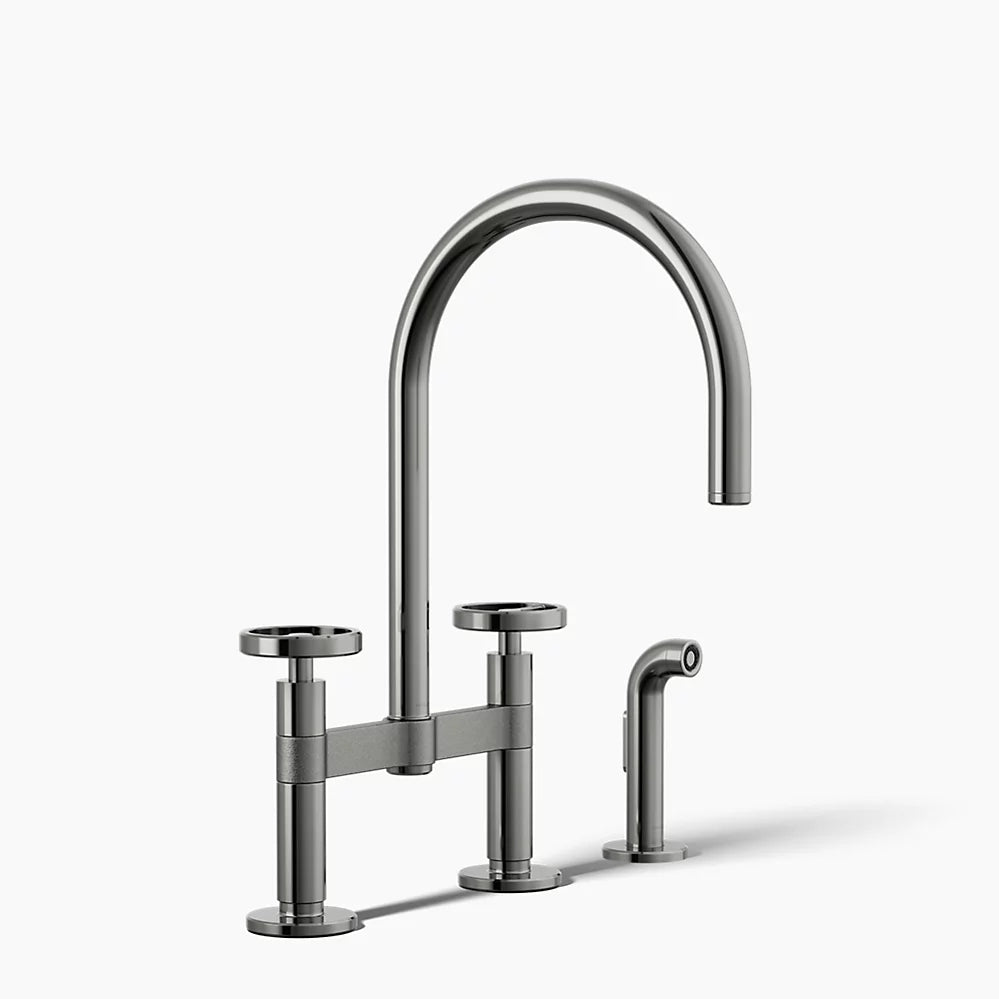 Kohler Billet® Two-hole bridge kitchen sink faucet with side sprayer