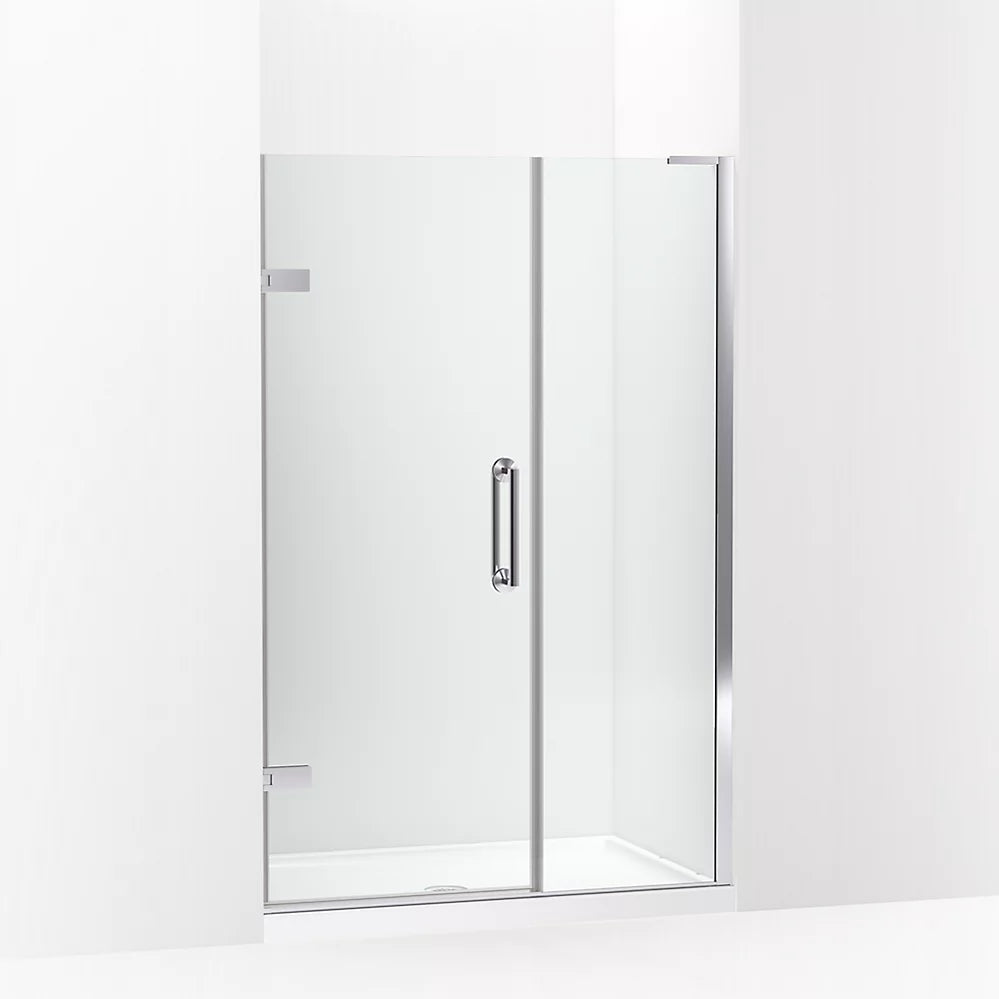 Kohler Frameless pivot shower door, 71-3/4" H x 45-1/4 - 46" W, with 3/8" thick Crystal Clear glass