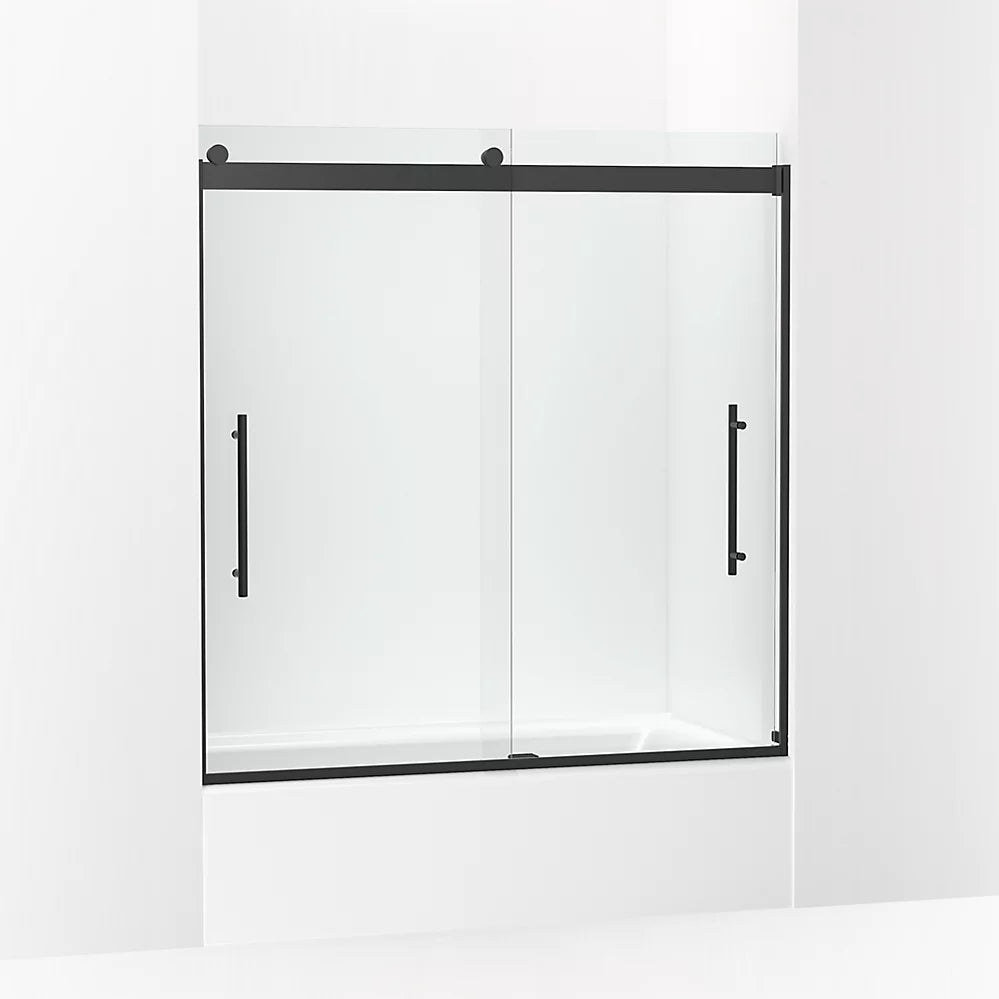 Kohler Frameless sliding bath door, 61-9/16" H x 56-5/8 - 59-5/8" W, with 5/16"-thick Crystal Clear glass