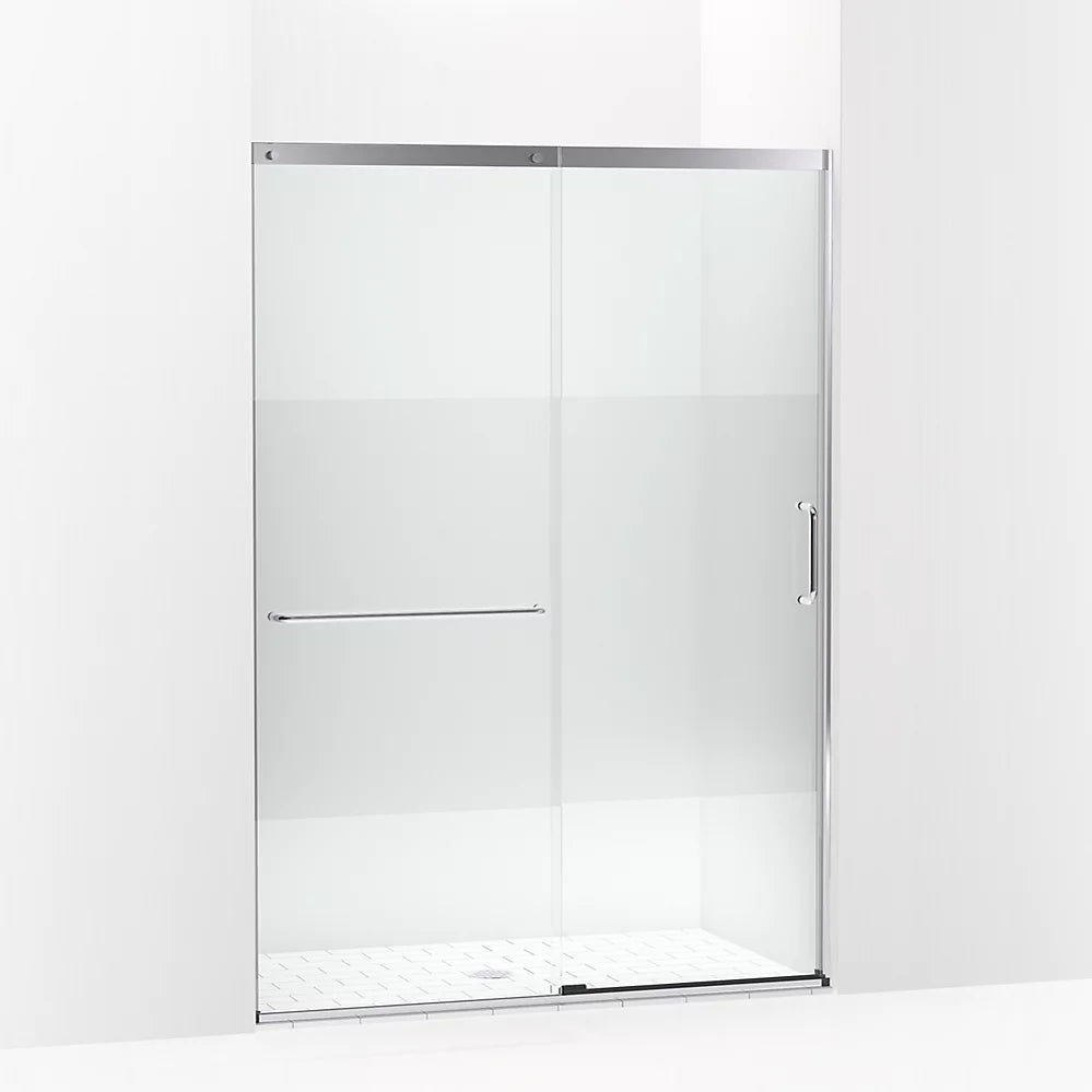 Kohler Sliding shower door, 75-1/2" H x 50-1/4 - 53-5/8" W, with heavy 5/16" thick Crystal Clear glass with privacy band