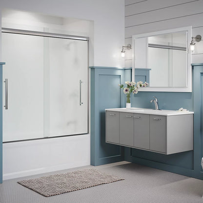 Kohler Frameless sliding bath door, 63-9/16" H x 54-5/8 - 59-5/8" W, with 5/16" thick Frosted glass