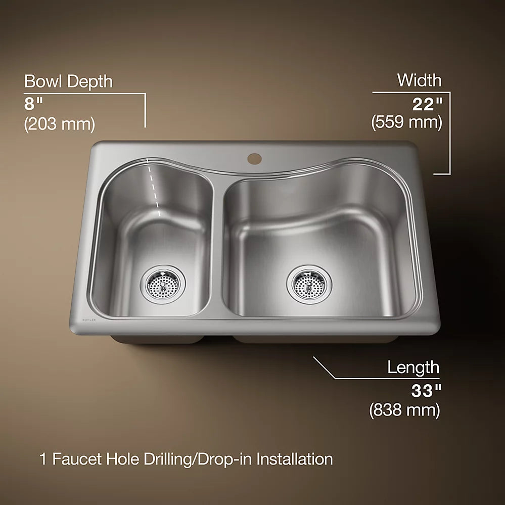 Kohler Staccato™ 33" top-mount double-bowl kitchen sink
