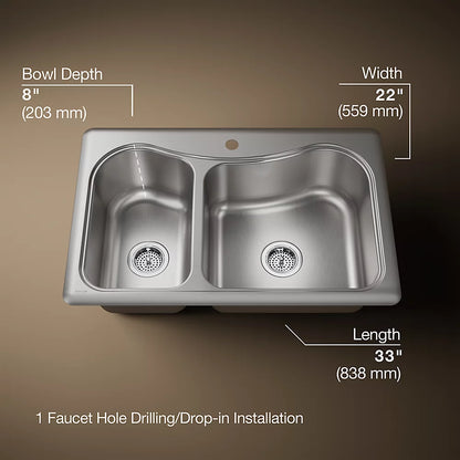 Kohler Staccato™ 33" top-mount double-bowl kitchen sink