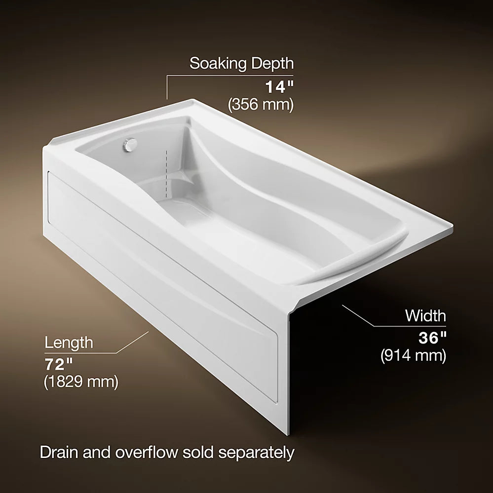Kohler Mariposa 72" x 36" Alcove bath, left drain