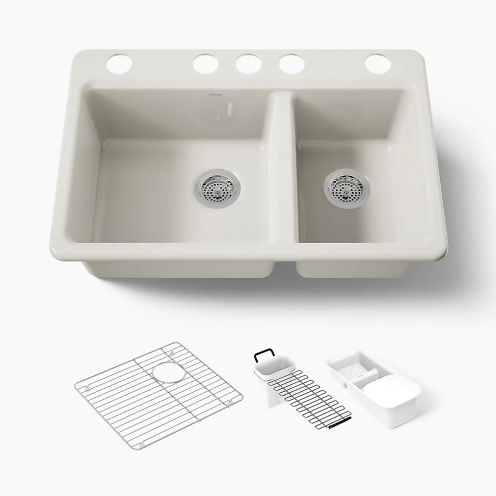 Kohler Riverby® 33" undermount double-bowl workstation kitchen sink