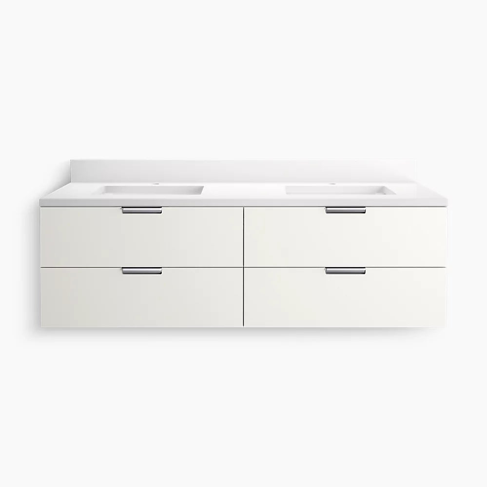 Kohler 60" wall-hung bathroom vanity cabinet with sink and quartz top