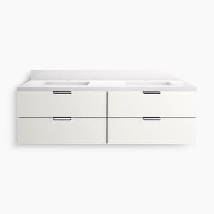 Kohler 60" wall-hung bathroom vanity cabinet with sink and quartz top