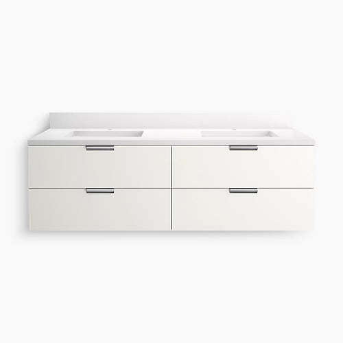 Kohler 60" wall-hung bathroom vanity cabinet with sink and quartz top