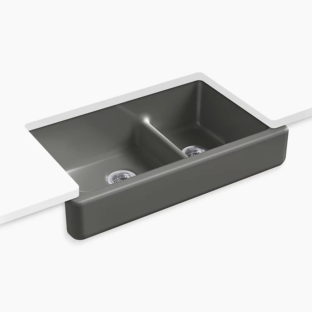 Kohler Smart Divide® 35-1/2" undermount double-bowl farmhouse kitchen sink with short apron