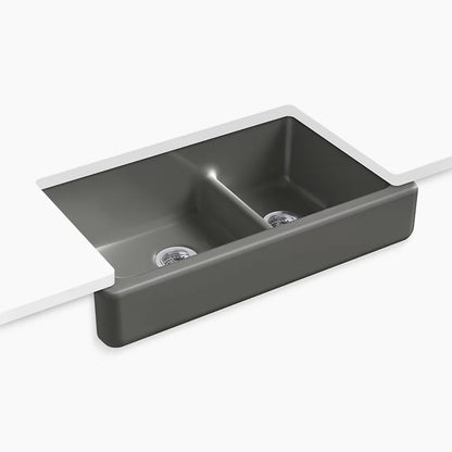 Kohler Smart Divide® 35-1/2" undermount double-bowl farmhouse kitchen sink with short apron