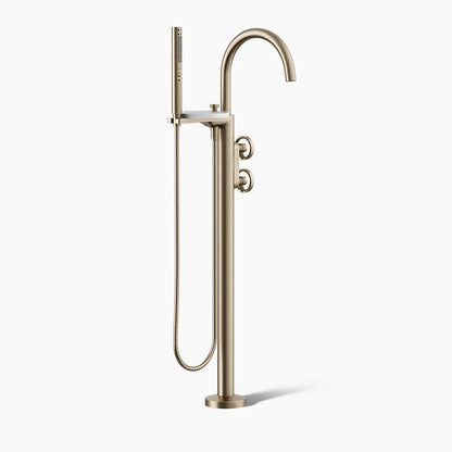 Kohler Floor-mount bath filler trim with industrial handles and handshower