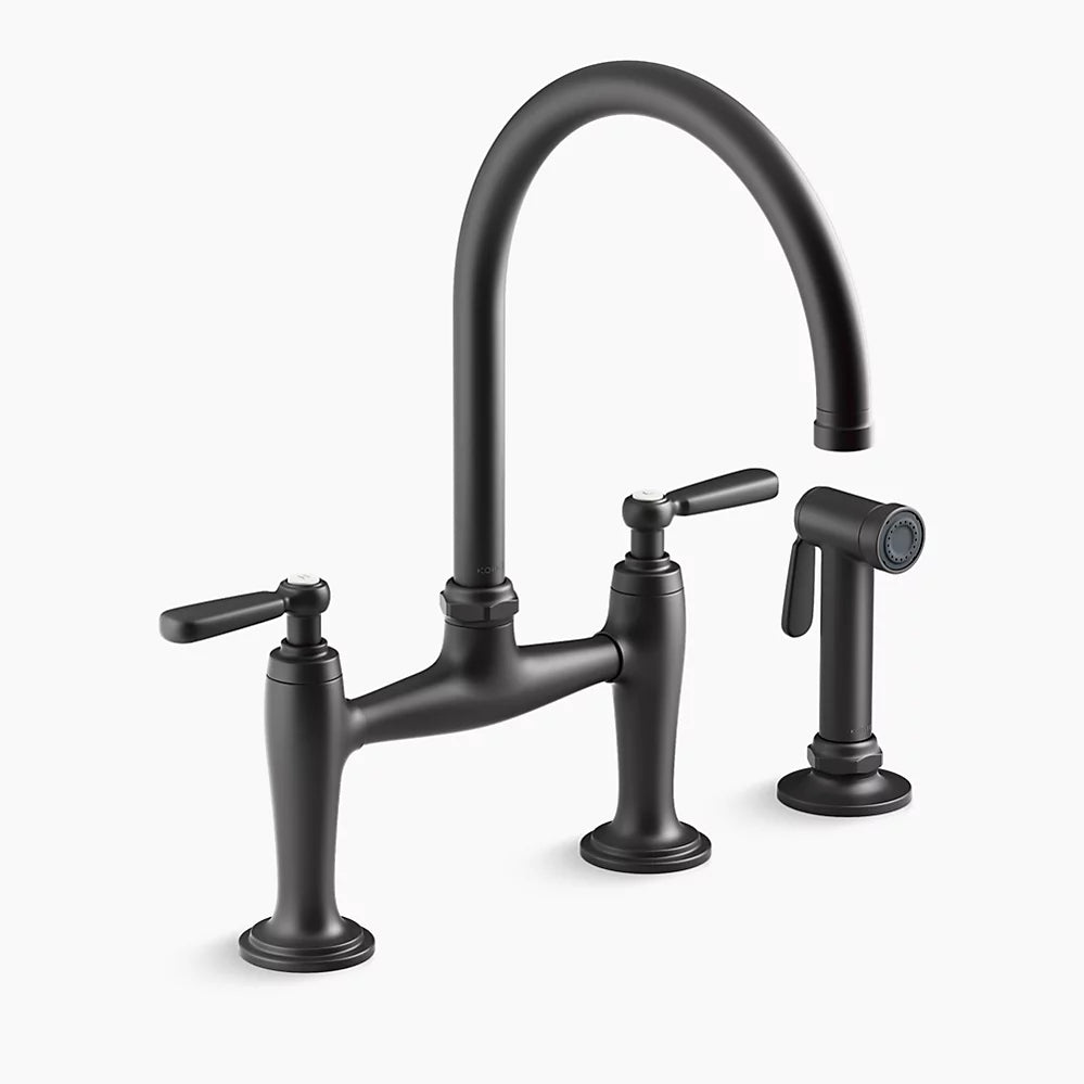 Kohler Two-hole bridge kitchen sink faucet with side sprayer