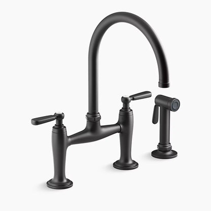 Kohler Two-hole bridge kitchen sink faucet with side sprayer