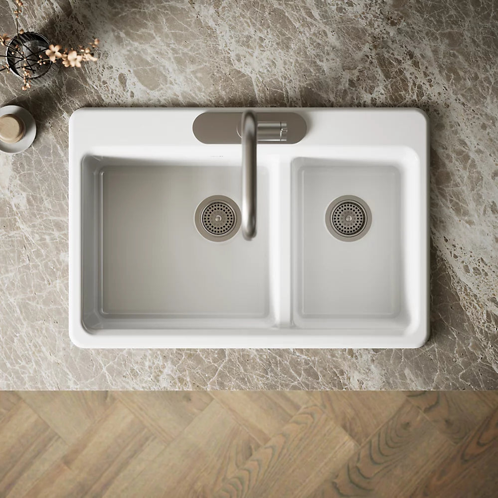 Kohler Riverby® 33" top-mount double-bowl kitchen sink