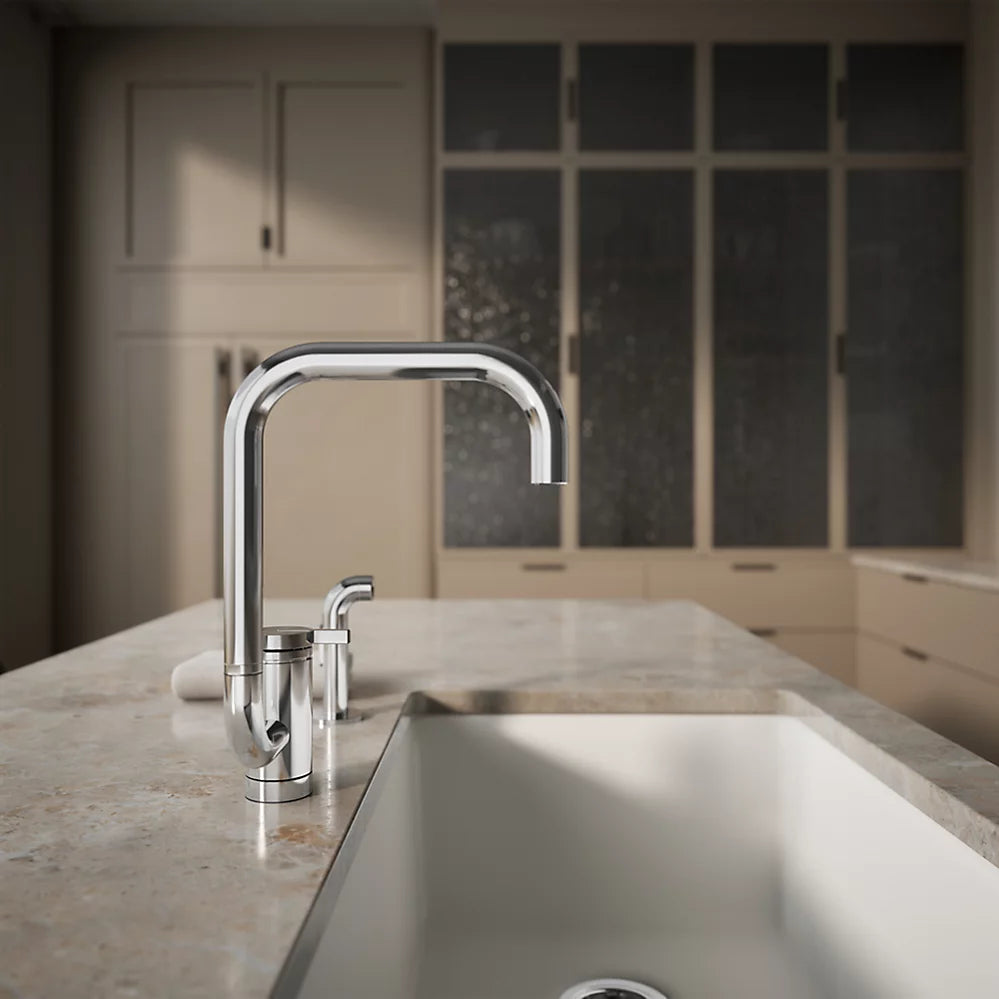 Kohler Single-handle kitchen sink faucet with two-function extended-reach spout and side sprayer