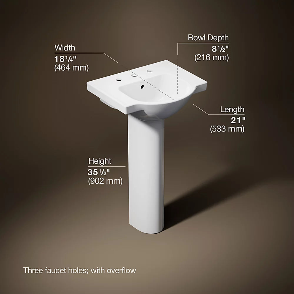 Kohler 21" rectangular pedestal bathroom sink