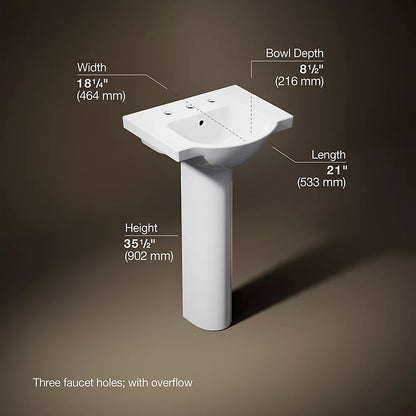 Kohler 21" rectangular pedestal bathroom sink