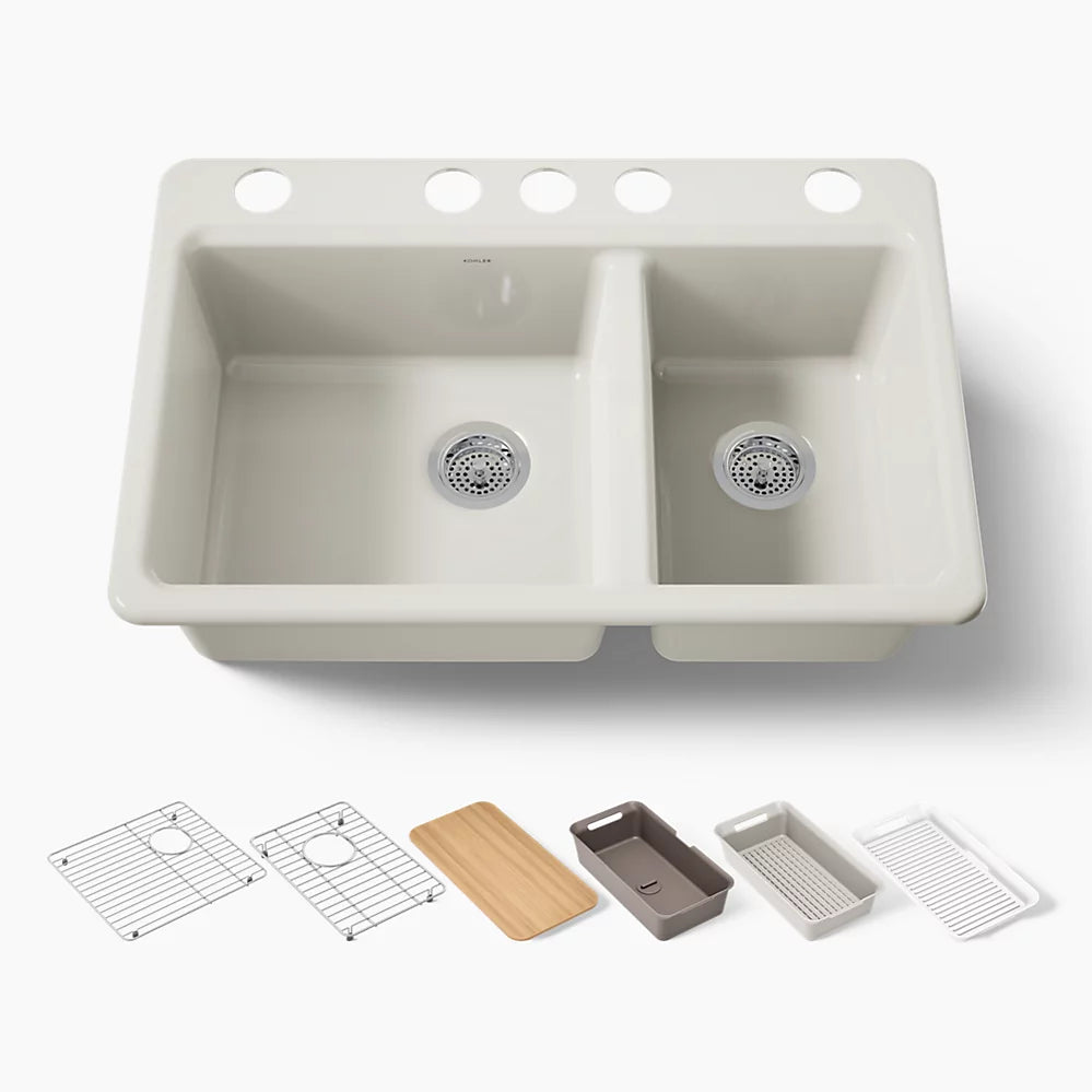 Kohler Riverby® 33" undermount double-bowl workstation kitchen sink