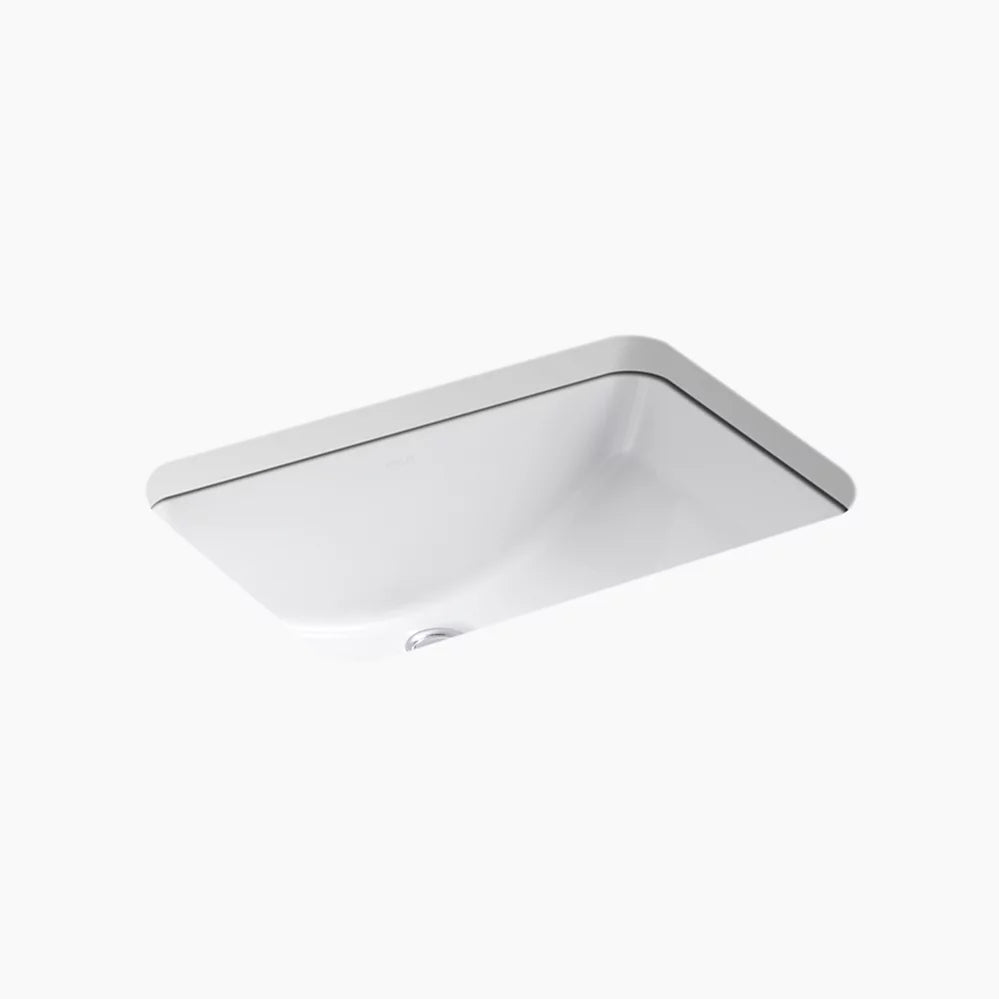 Kohler 21" rectangular undermount bathroom sink with glazed underside, no overflow
