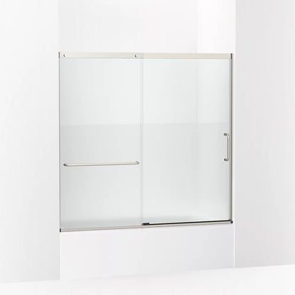 Kohler Sliding bath door, 56-3/4" H x 56-1/4 - 59-5/8" W with heavy 5/16" thick Crystal Clear glass with privacy band