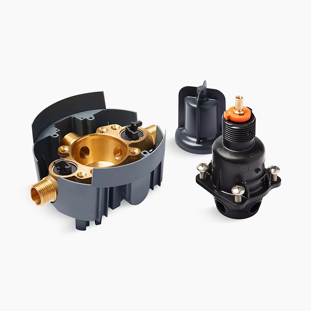 Kohler Pressure-balancing valve body and cartridge kit with service stops