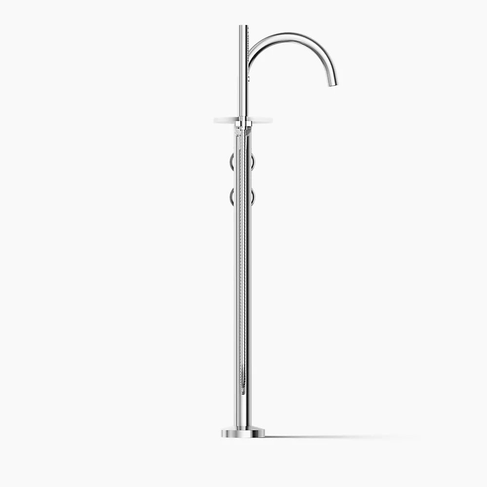 Kohler Floor-mount bath filler trim with industrial handles and handshower