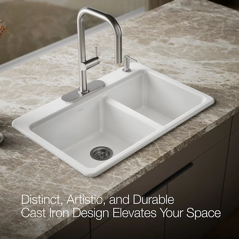 Kohler Riverby® 33" top-mount double-bowl kitchen sink