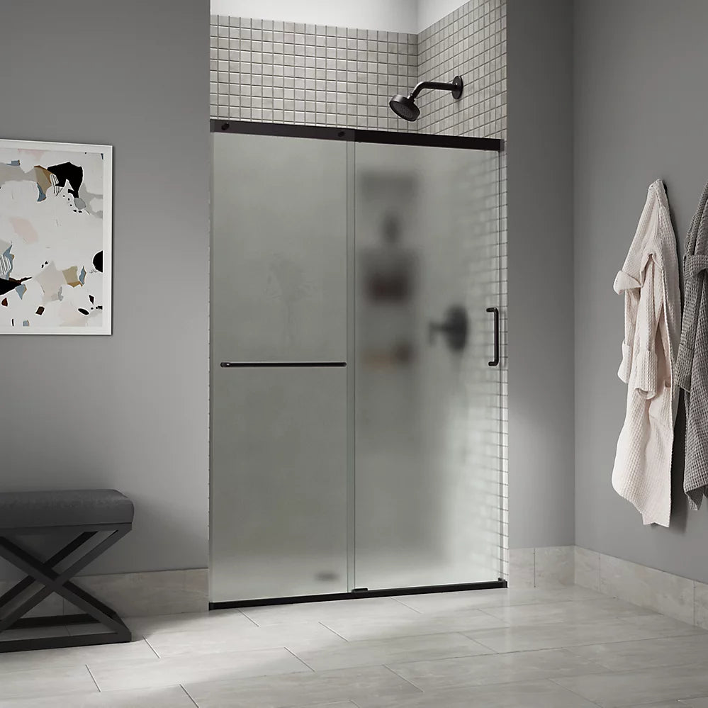 Kohler Sliding shower door, 70-1/2" H x 44-1/4 - 47-5/8" W, with 1/4" thick Frosted glass