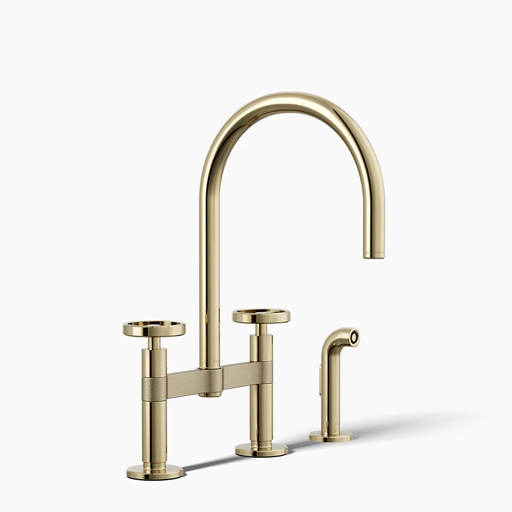 Kohler Billet® Two-hole bridge kitchen sink faucet with side sprayer