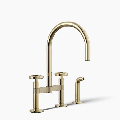 Kohler Billet® Two-hole bridge kitchen sink faucet with side sprayer