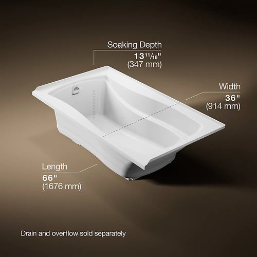 Kohler Mariposa 72" x 36" alcove Heated BubbleMassage air bath with Bask heated surface, left drain