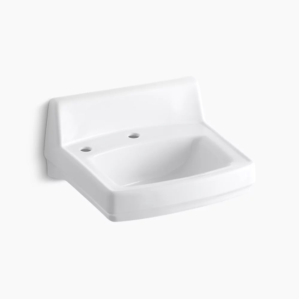 Kohler 20-3/4" x 18-1/4" wall-mount/concealed arm carrier bathroom sink with single faucet hole, no overflow and left-hand soap dispenser hole