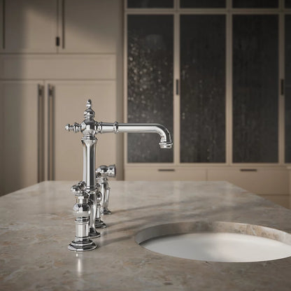 Kohler Two-hole bridge bar sink faucet with side sprayer