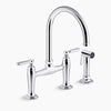 Kohler Two-hole bridge kitchen sink faucet with side sprayer