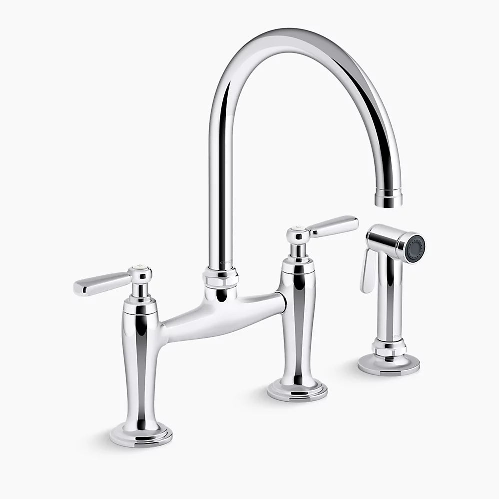 Kohler Two-hole bridge kitchen sink faucet with side sprayer