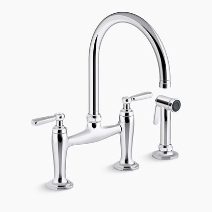 Kohler Two-hole bridge kitchen sink faucet with side sprayer