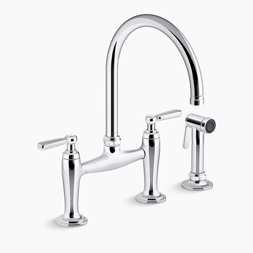 Kohler Two-hole bridge kitchen sink faucet with side sprayer