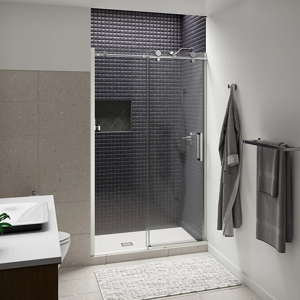 Kohler Sliding shower door, 78" H x 44-5/8 - 47-7/8" W, with 3/8" thick Crystal Clear glass