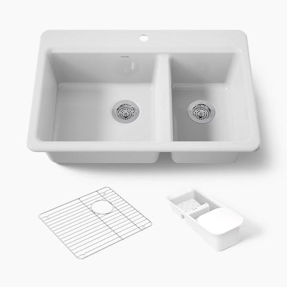 Kohler Riverby® 33" top-mount double-bowl workstation kitchen sink