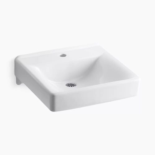Kohler 20" x 18" wall-mount/concealed arm carrier bathroom sink with single faucet hole