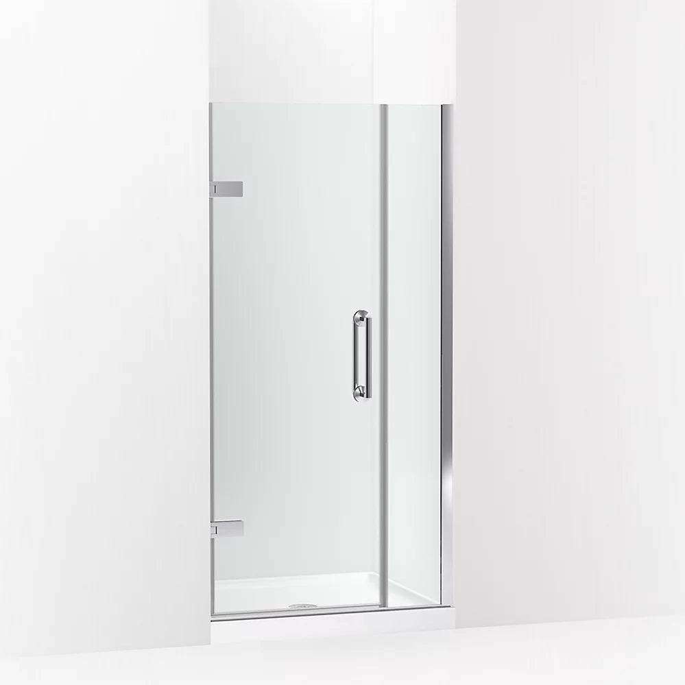 Kohler Frameless pivot shower door, 71-9/16" H x 33-5/8 - 34-3/8" W, with 3/8" thick Crystal Clear glass