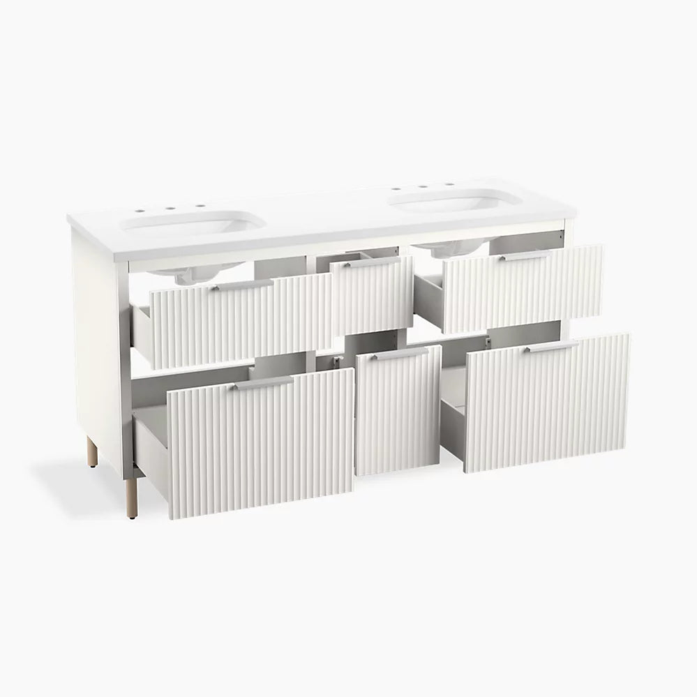 Kohler 60" wall-hung bathroom vanity cabinet with sinks and quartz top