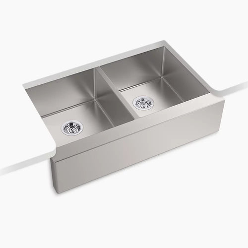 Kohler 35-1/2" undermount double-bowl farmhouse kitchen sink with accessories