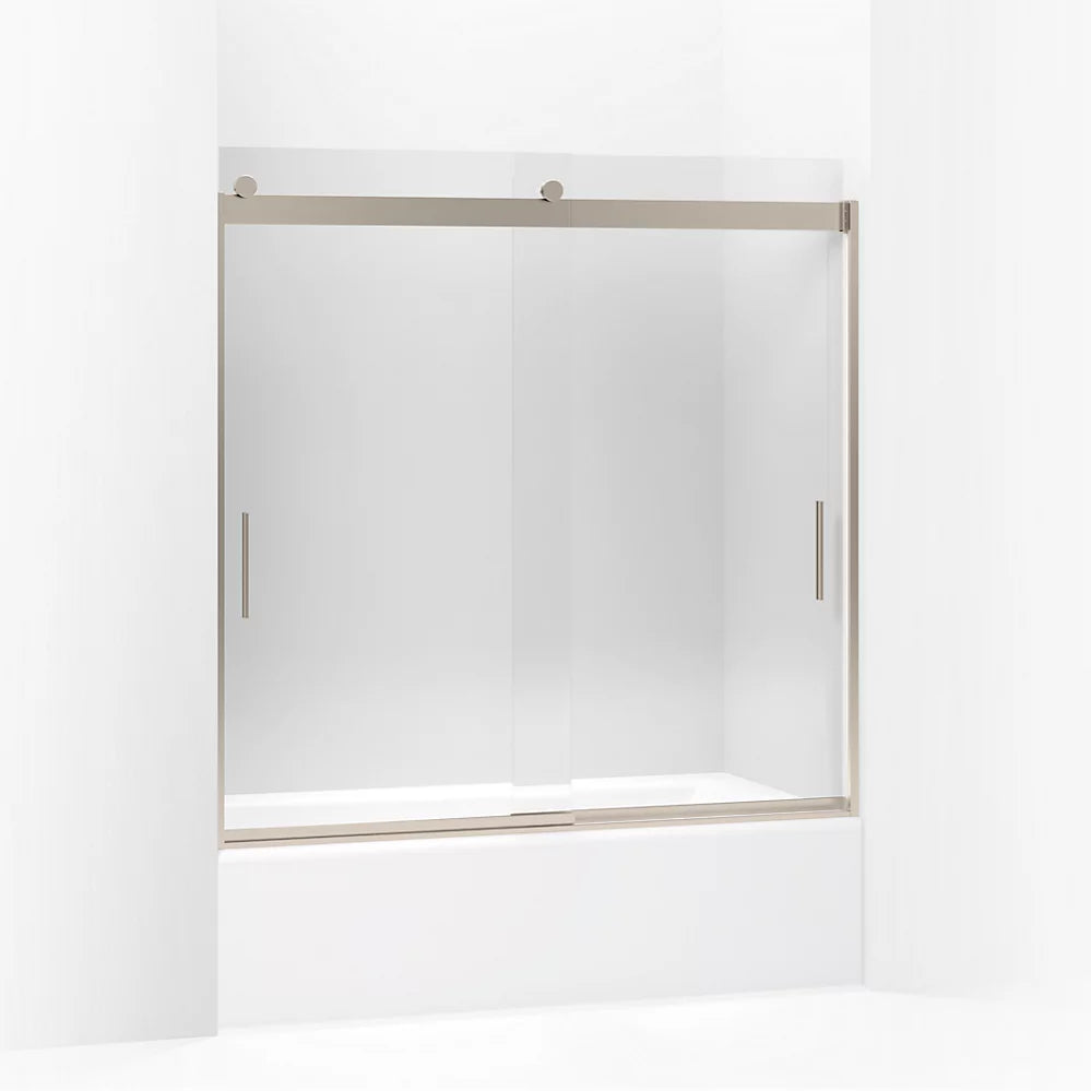 Kohler Sliding bath door, 59-3/4" H x 56-5/8 - 59-5/8" W, with 1/4" thick Crystal Clear glass