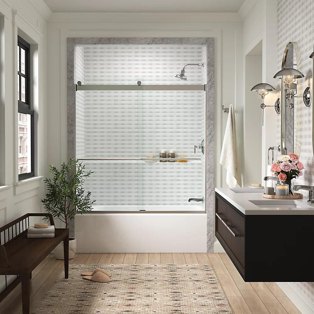 Kohler 61-9/16" H sliding bath door with 3/8"-thick glass